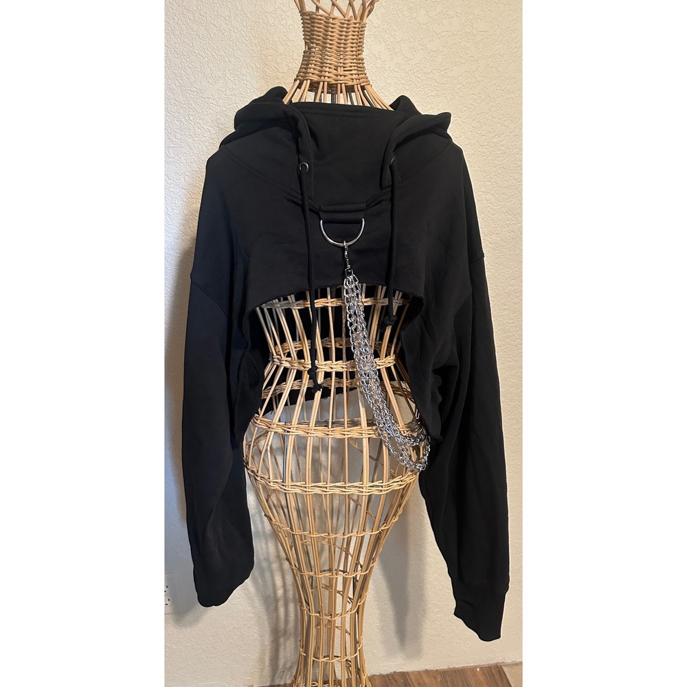 Current Mood Dolls Kill Black Extreme Crop Hoodie Chain Detail XL Grunge Goth